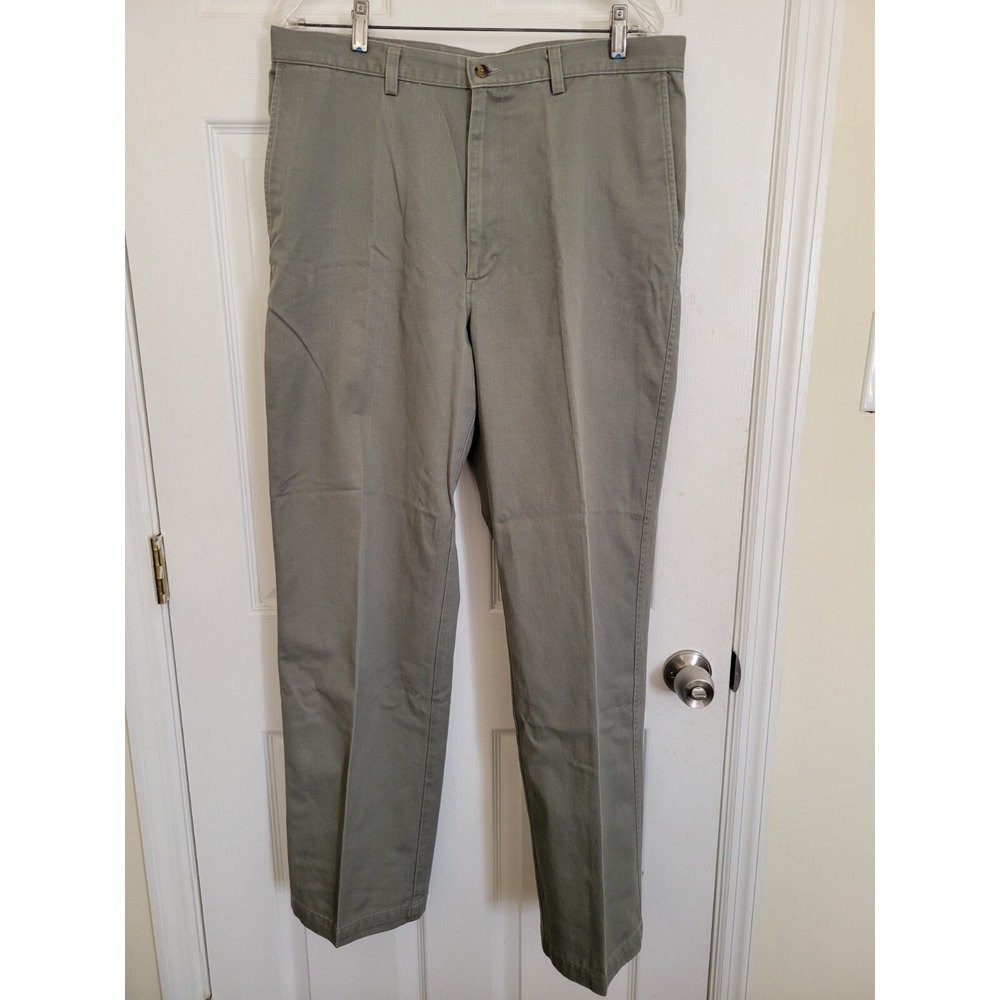 Haggar Generations Flat Front Workwear Pants Green Mens 36x34 Khaki Chino Slacks